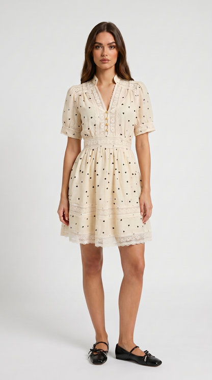 Lino - Lace-Trimmed Heart Mini Dress