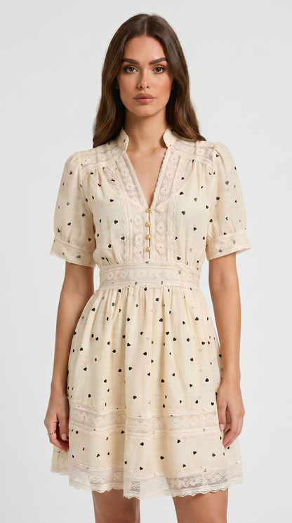 Lino - Lace-Trimmed Heart Mini Dress