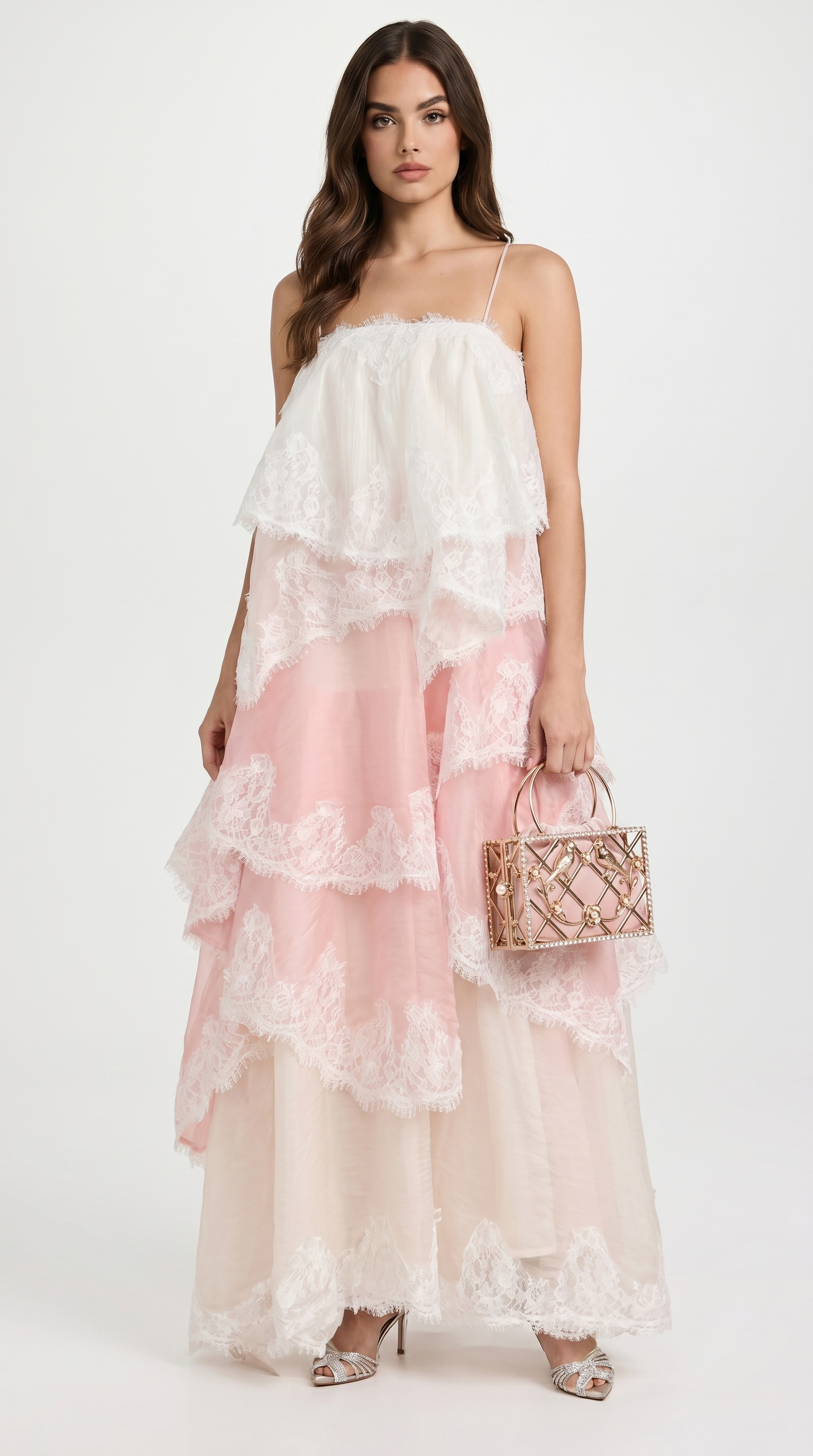 Luxa - Tiered Lace and Organza Maxi Gown