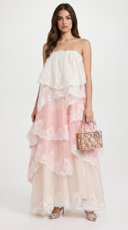 Luxa - Tiered Lace and Organza Maxi Gown