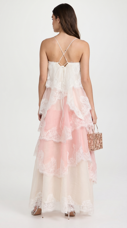 Luxa - Tiered Lace and Organza Maxi Gown