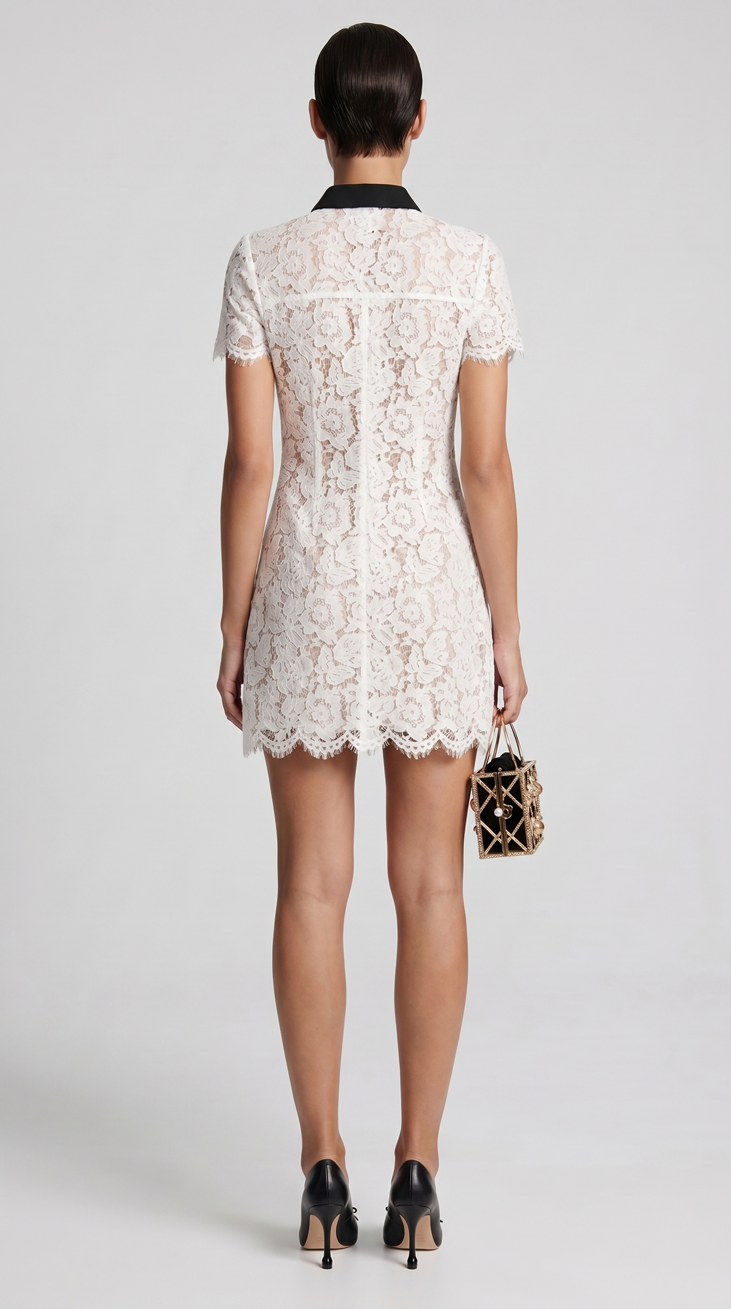 Pura - Contrast-Trim Floral Lace Mini Dress