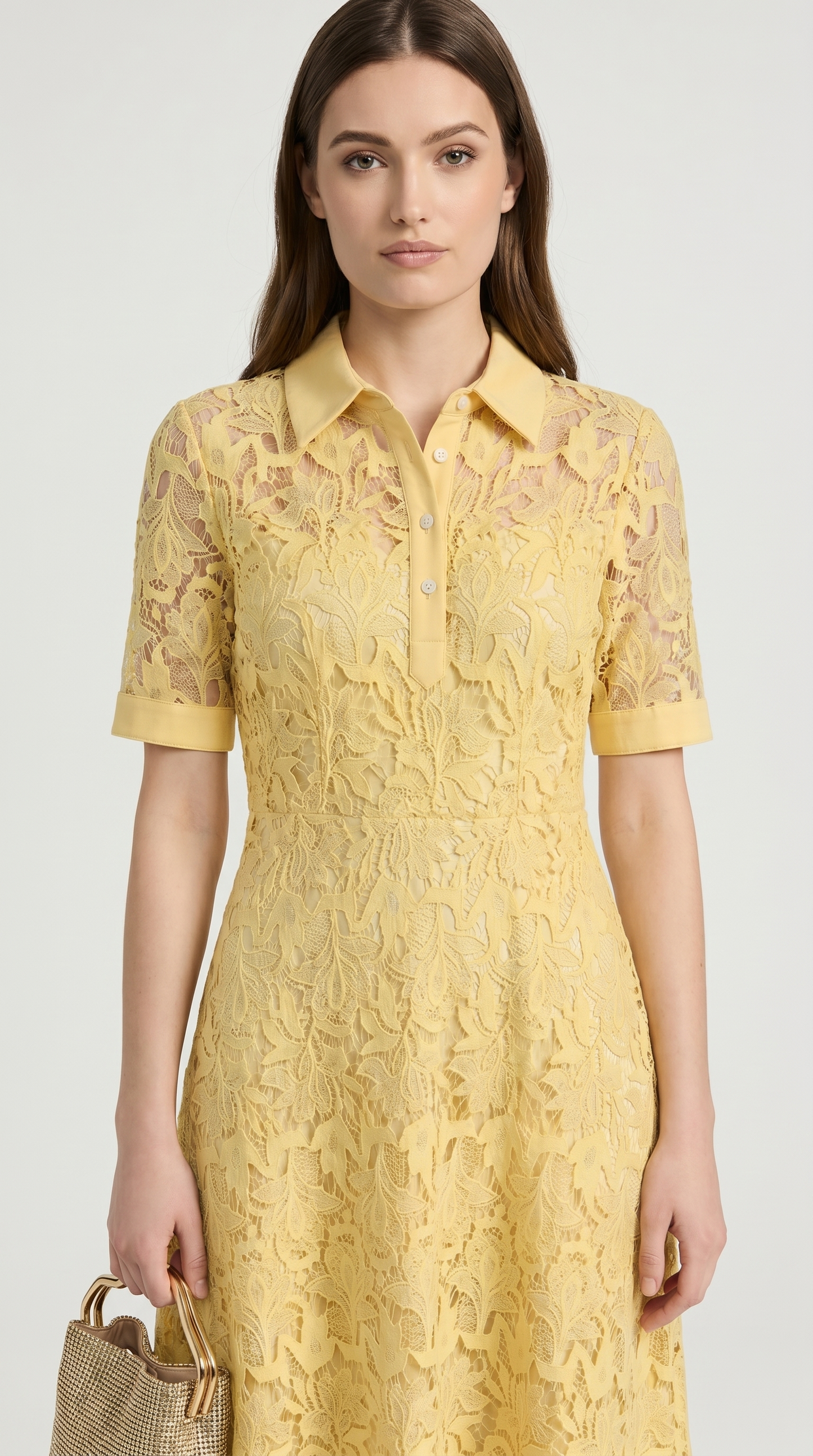 Kira - Belted Floral Lace Midi Shirt Dress
