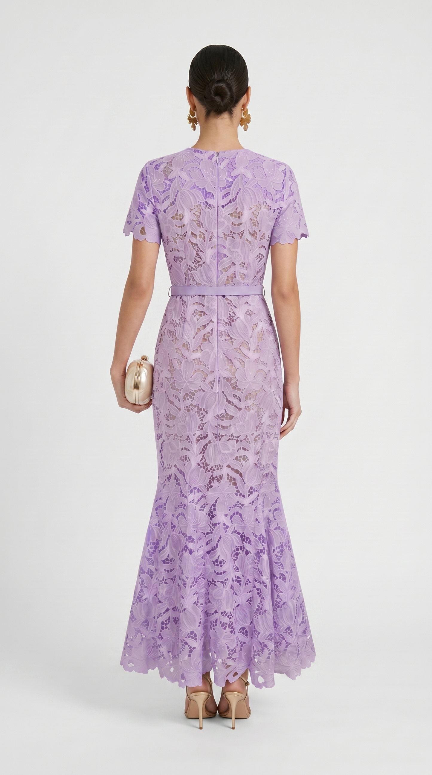 Zoya - Belted Floral Lace Trumpet Gown