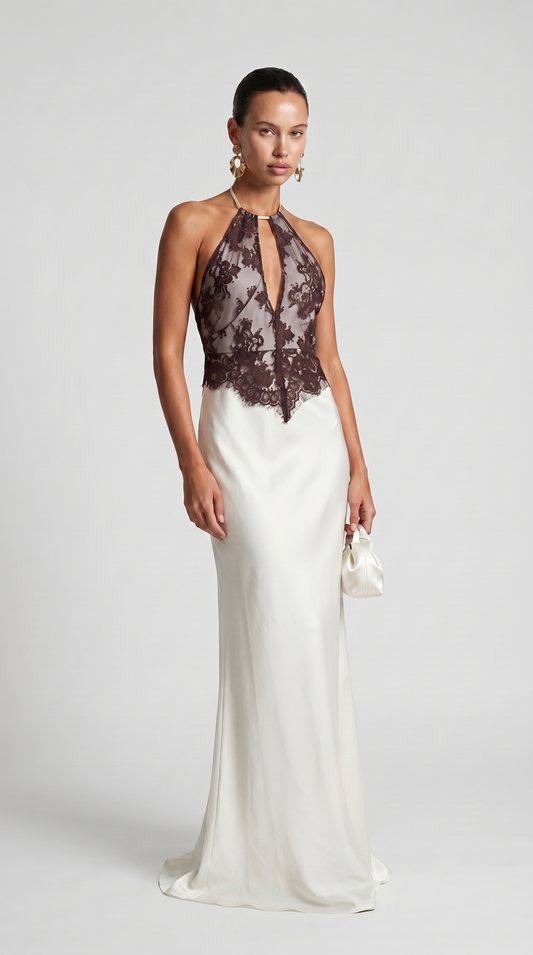 Suno - Halter Lace and Satin Slip Gown
