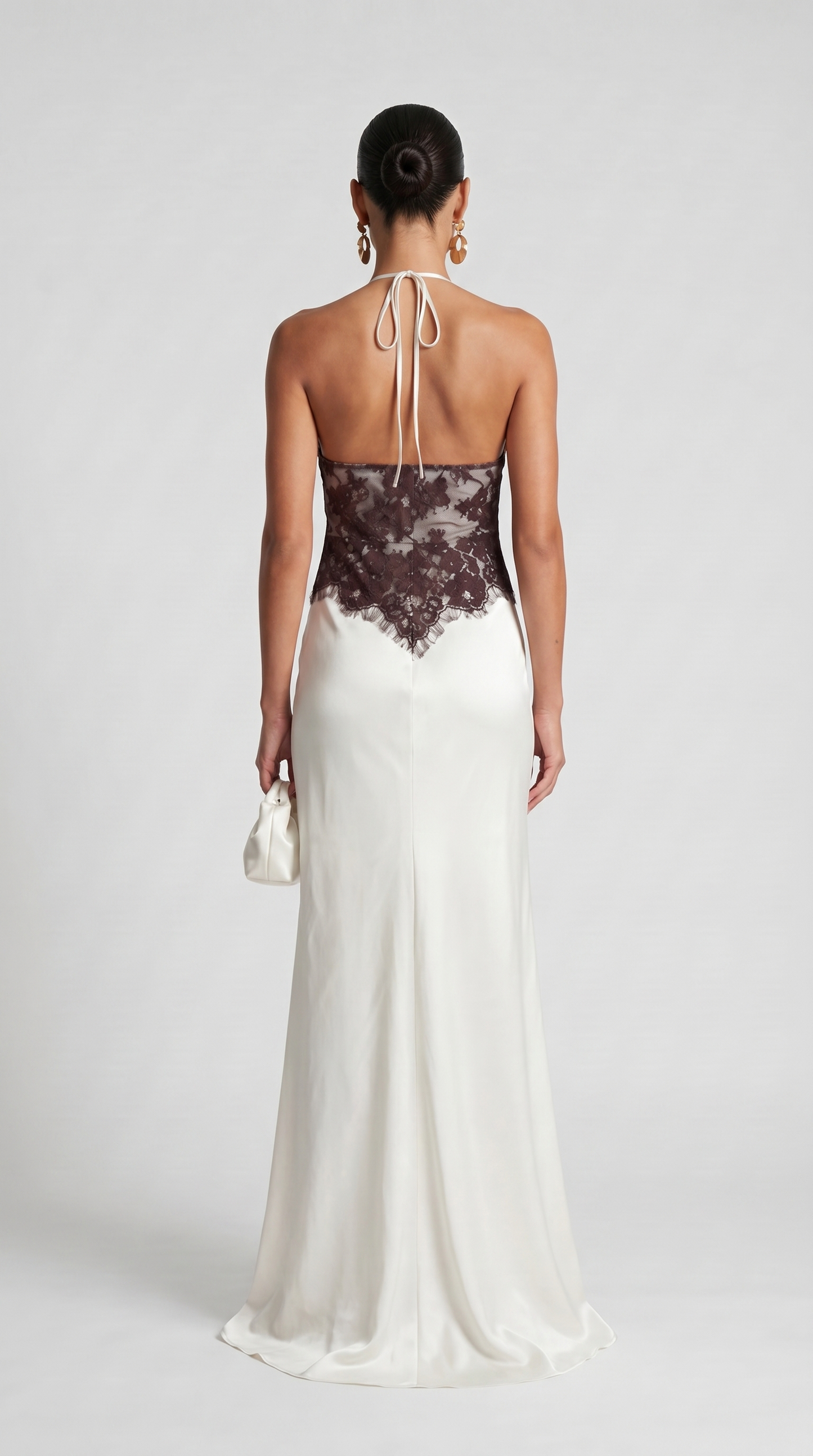 Suno - Halter Lace and Satin Slip Gown