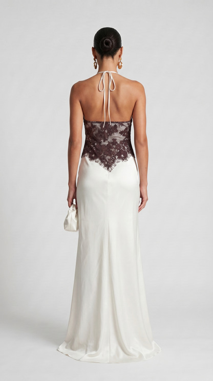 Suno - Halter Lace and Satin Slip Gown