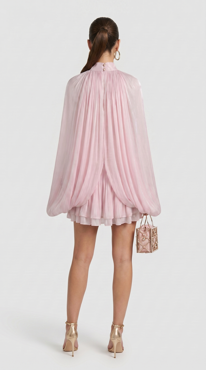 Lido - Pleated Cape-Overlay Silk Mini Dress