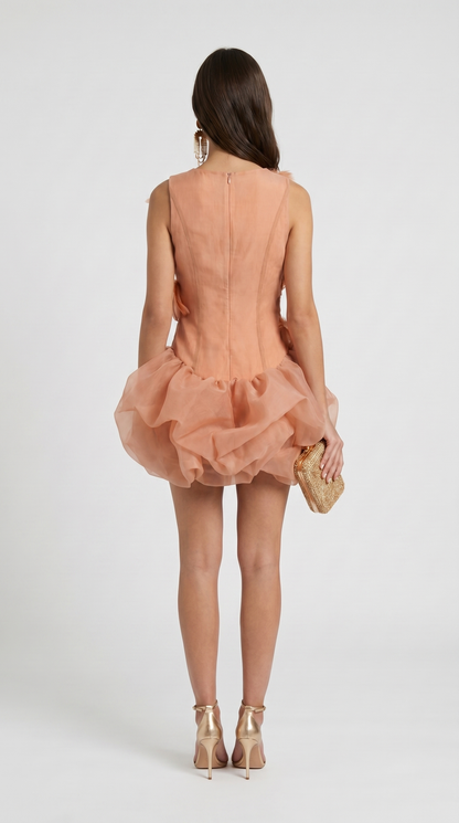 Maya - Feather-Embellished Organza Bubble Mini Dress