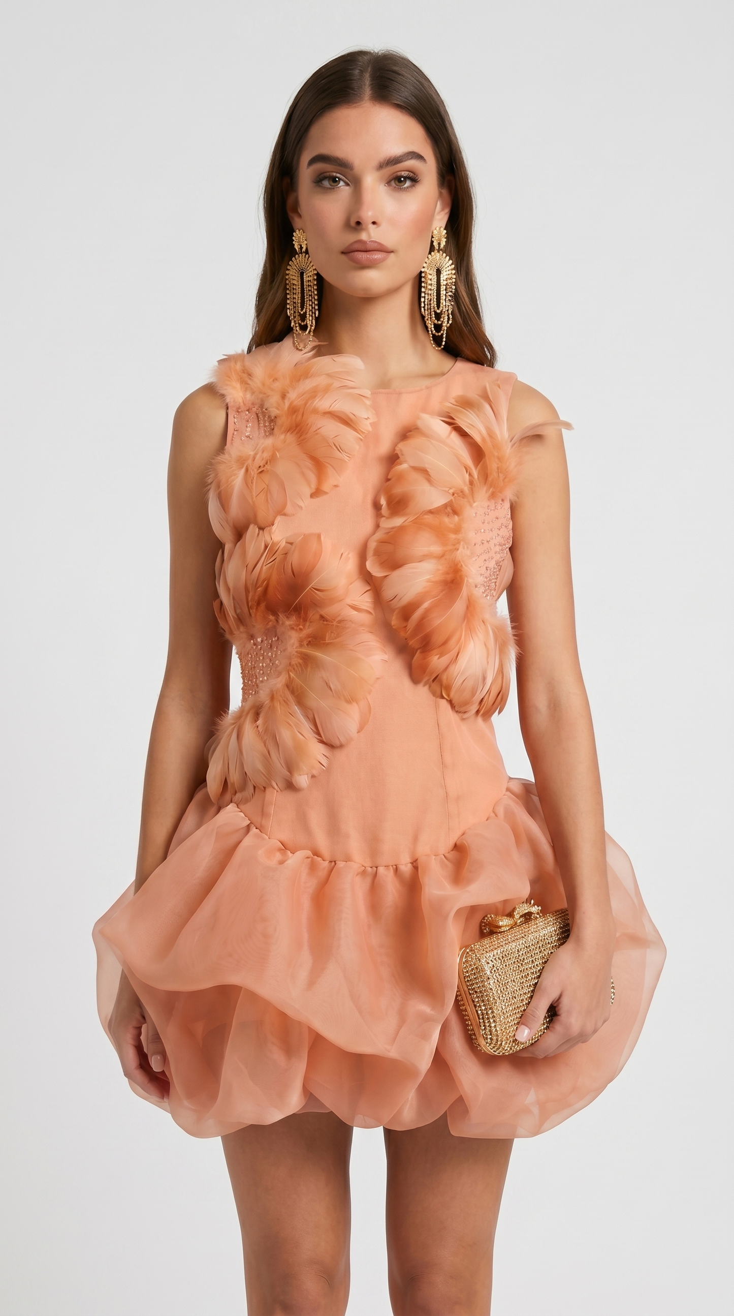 Maya - Feather-Embellished Organza Bubble Mini Dress