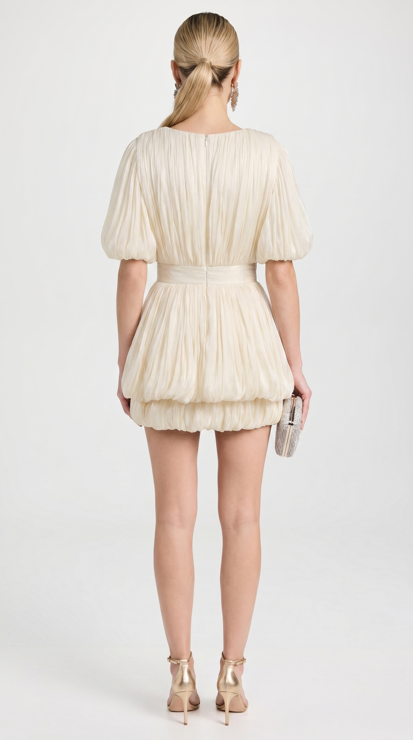 Cleo - Plissé Ruffled Bubble Mini Dress with 3D Rosette