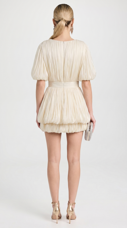 Cleo - Plissé Ruffled Bubble Mini Dress with 3D Rosette
