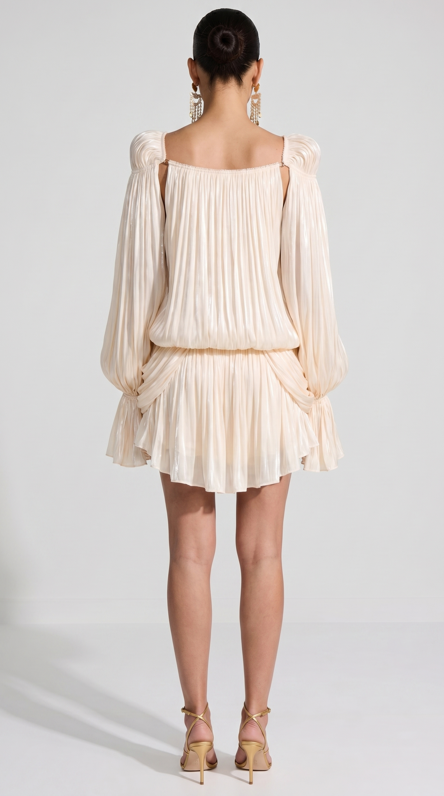 Zoni - Pleated Cold-Shoulder Mini Dress