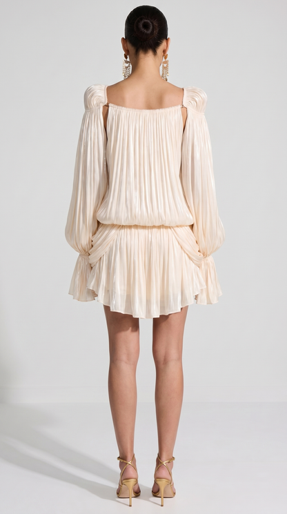 Zoni - Pleated Cold-Shoulder Mini Dress