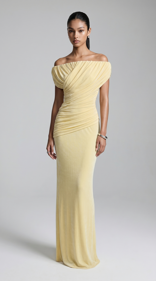 Roca - Off-the-Shoulder Draped Velvet Maxi Gown