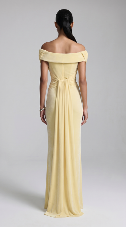 Roca - Off-the-Shoulder Draped Velvet Maxi Gown