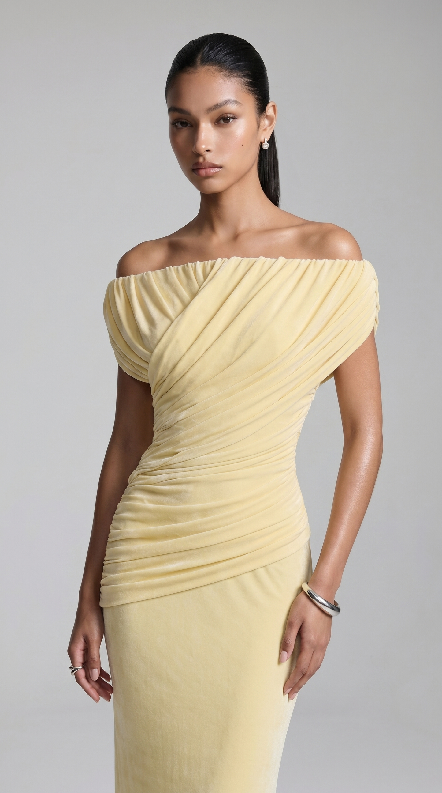 Roca - Off-the-Shoulder Draped Velvet Maxi Gown
