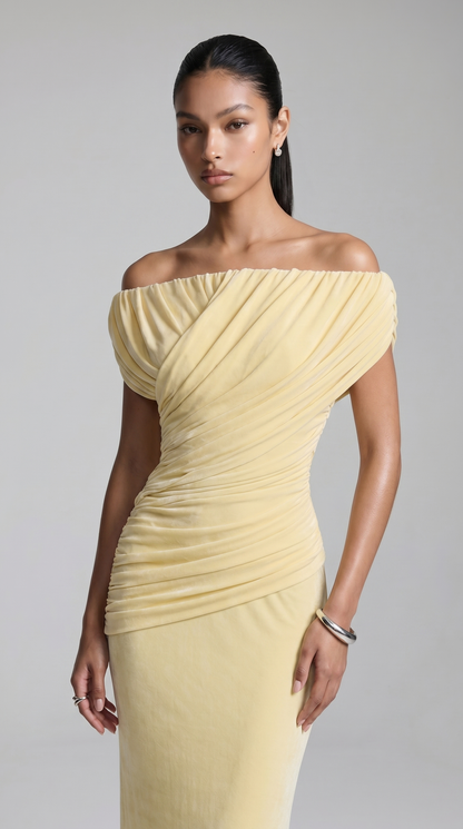 Roca - Off-the-Shoulder Draped Velvet Maxi Gown