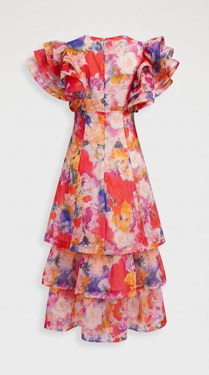 Nida - Ruffled Tiered Floral Organza Maxi Dress