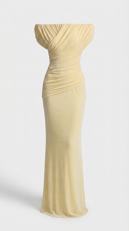 Roca - Off-the-Shoulder Draped Velvet Maxi Gown