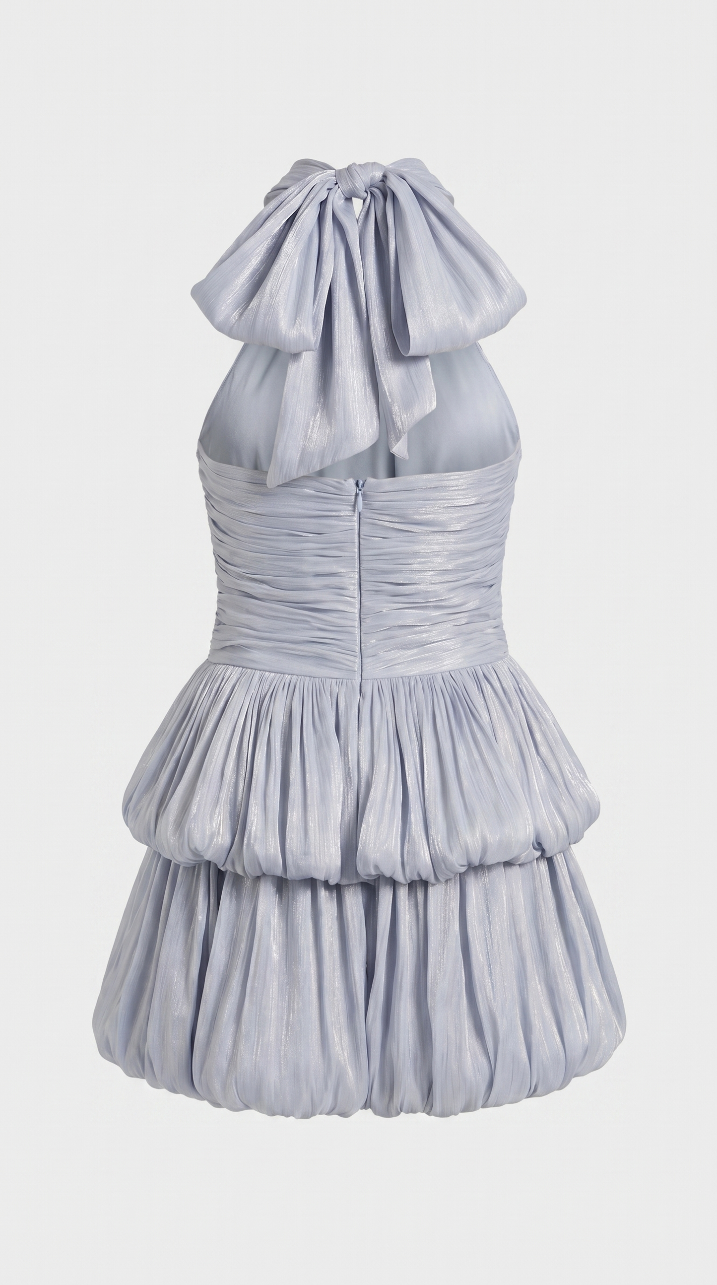 Sari - Metallic Ruched Halter Bubble Mini Dress