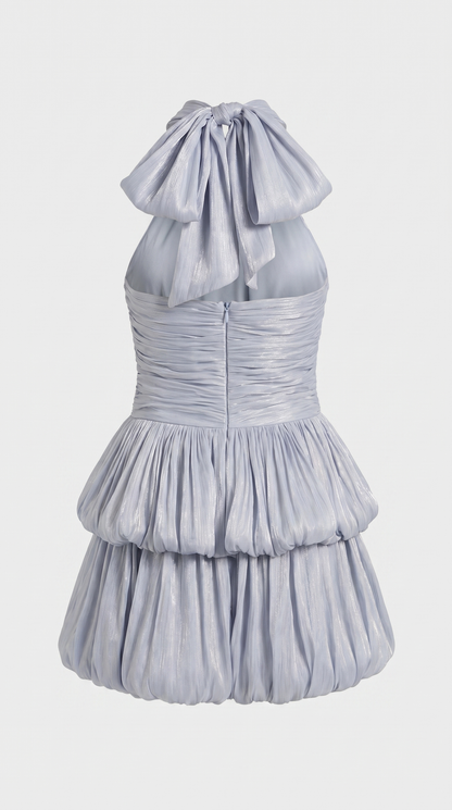 Sari - Metallic Ruched Halter Bubble Mini Dress