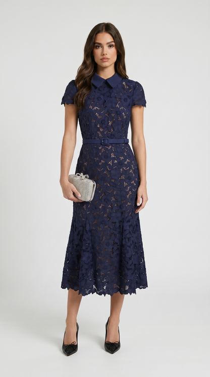 Dune - Belted Floral Lace Midi Dress