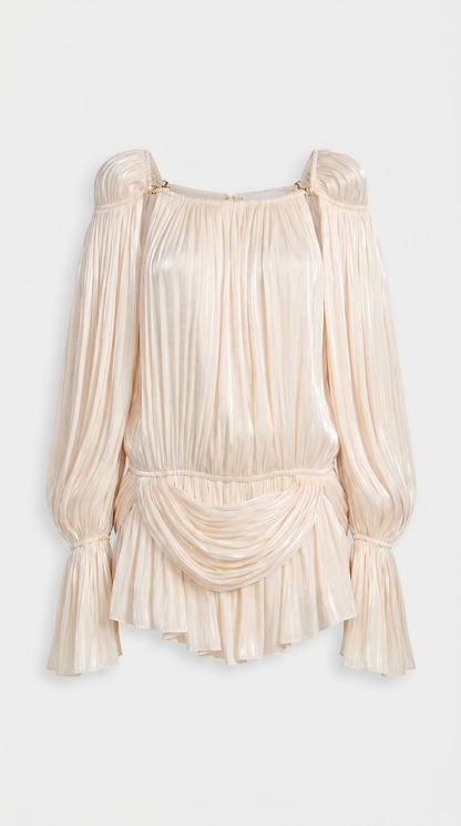 Zoni - Pleated Cold-Shoulder Mini Dress