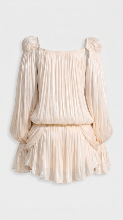 Zoni - Pleated Cold-Shoulder Mini Dress