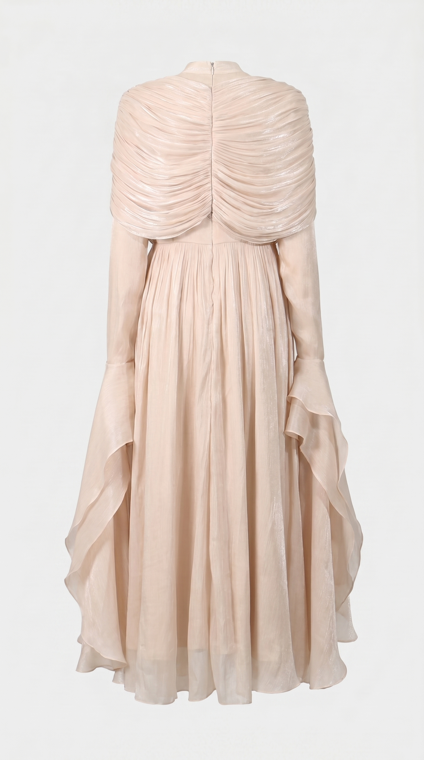 Kara - Irregular Pleated Ruffled Dress Light Apricot