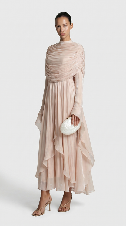 Kara - Irregular Pleated Ruffled Dress Light Apricot
