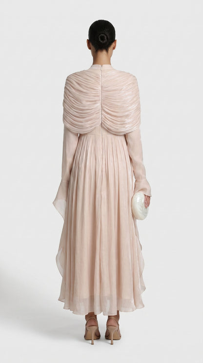Kara - Irregular Pleated Ruffled Dress Light Apricot