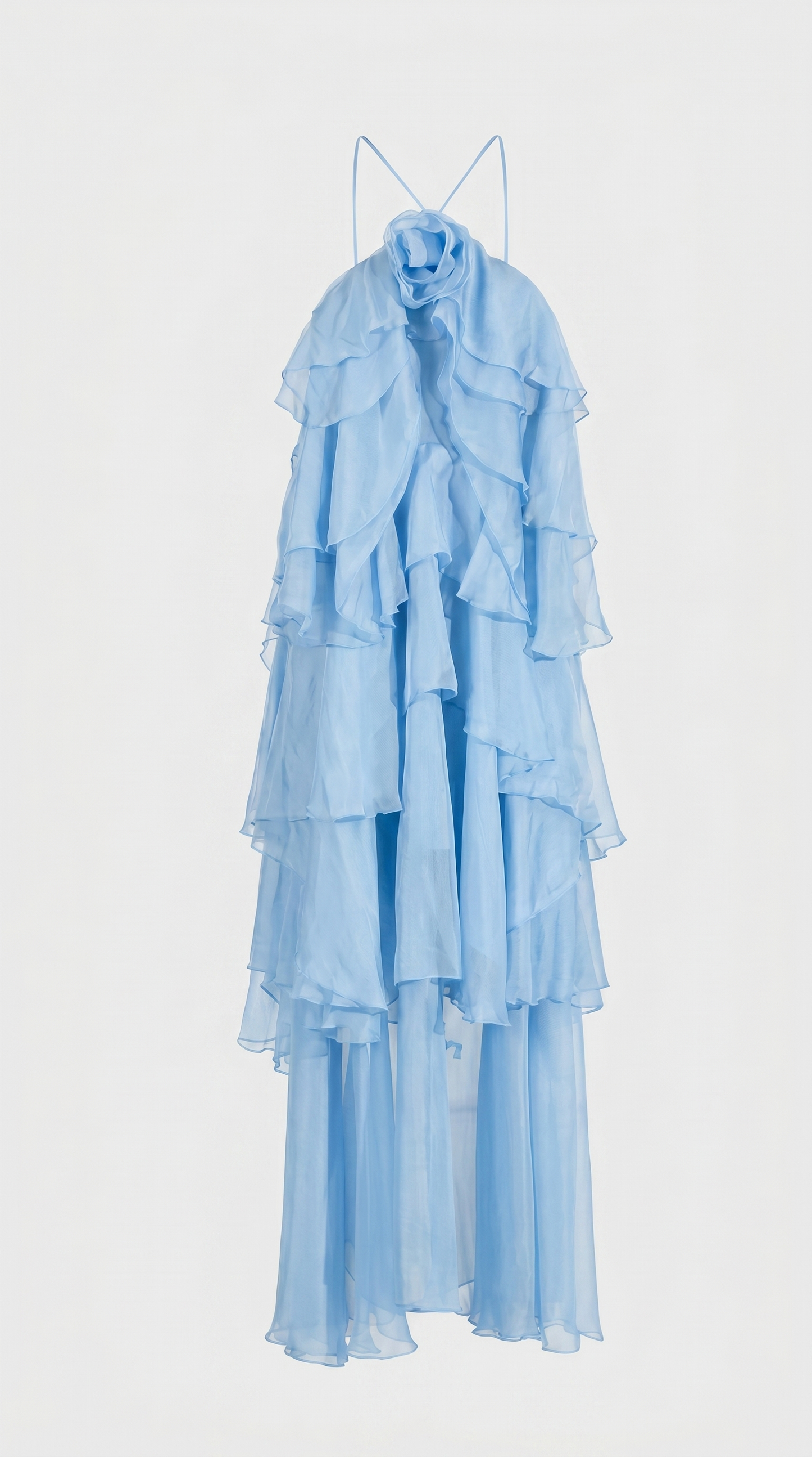 Zeli - Tiered Ruffle Halter Maxi Dress Blue