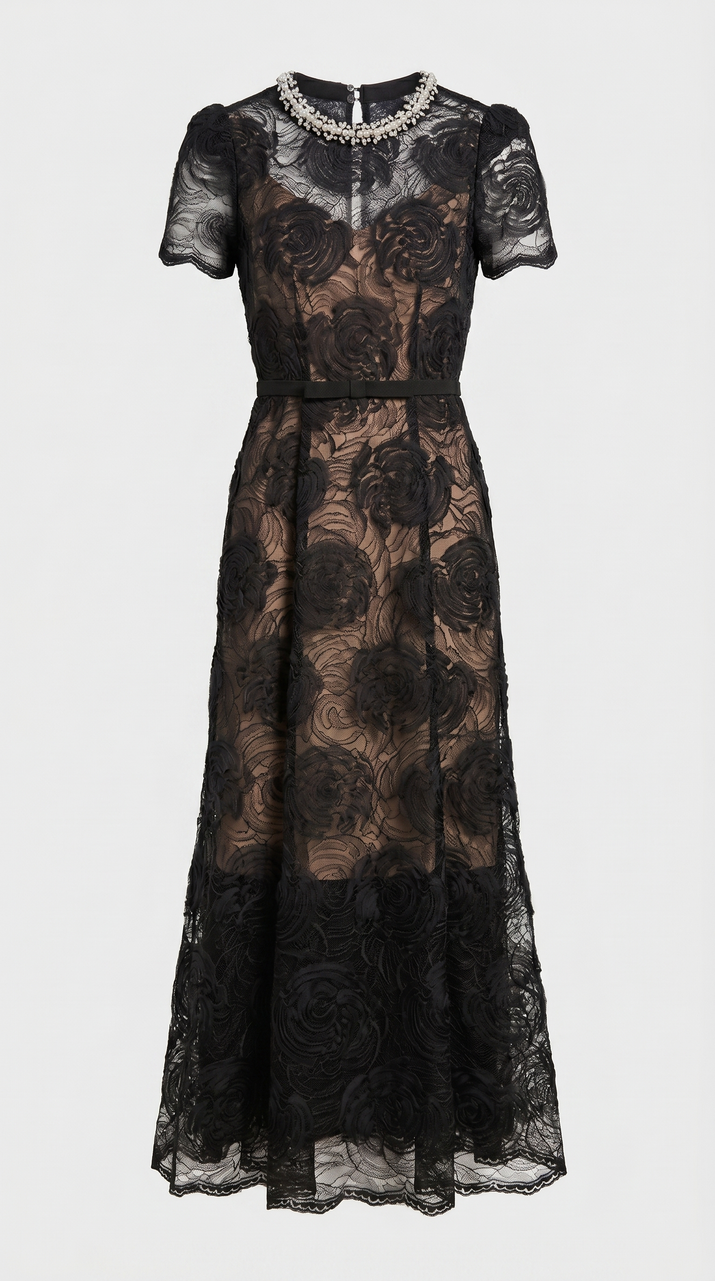 Tula - Rose Lace Maxi Dress with Crystal Neckline Black
