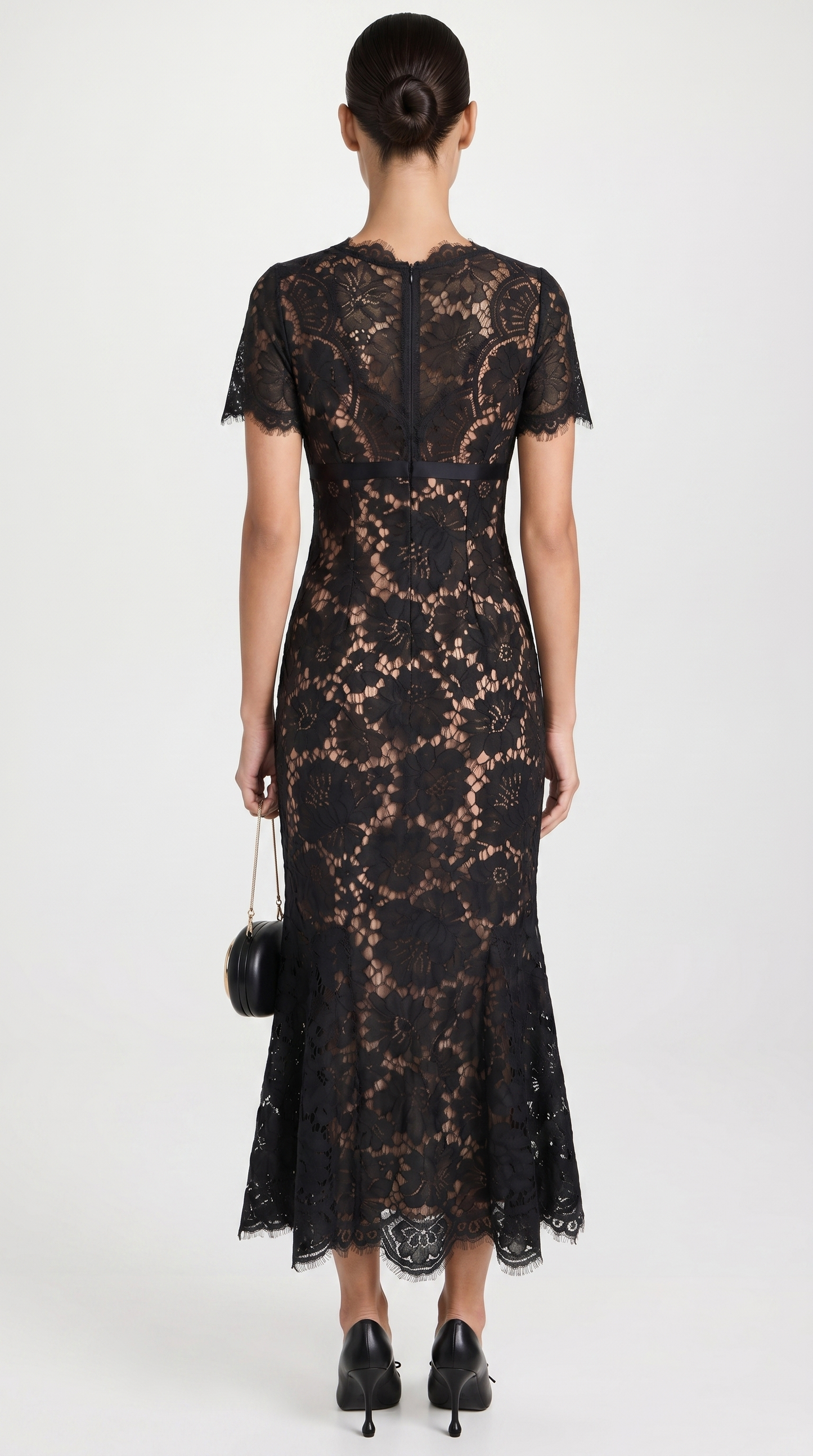 Rhea - Eyelash Lace Trumpet Midi Dress