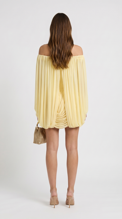 Nala - Off-the-Shoulder Draped Cape Mini Dress Yellow