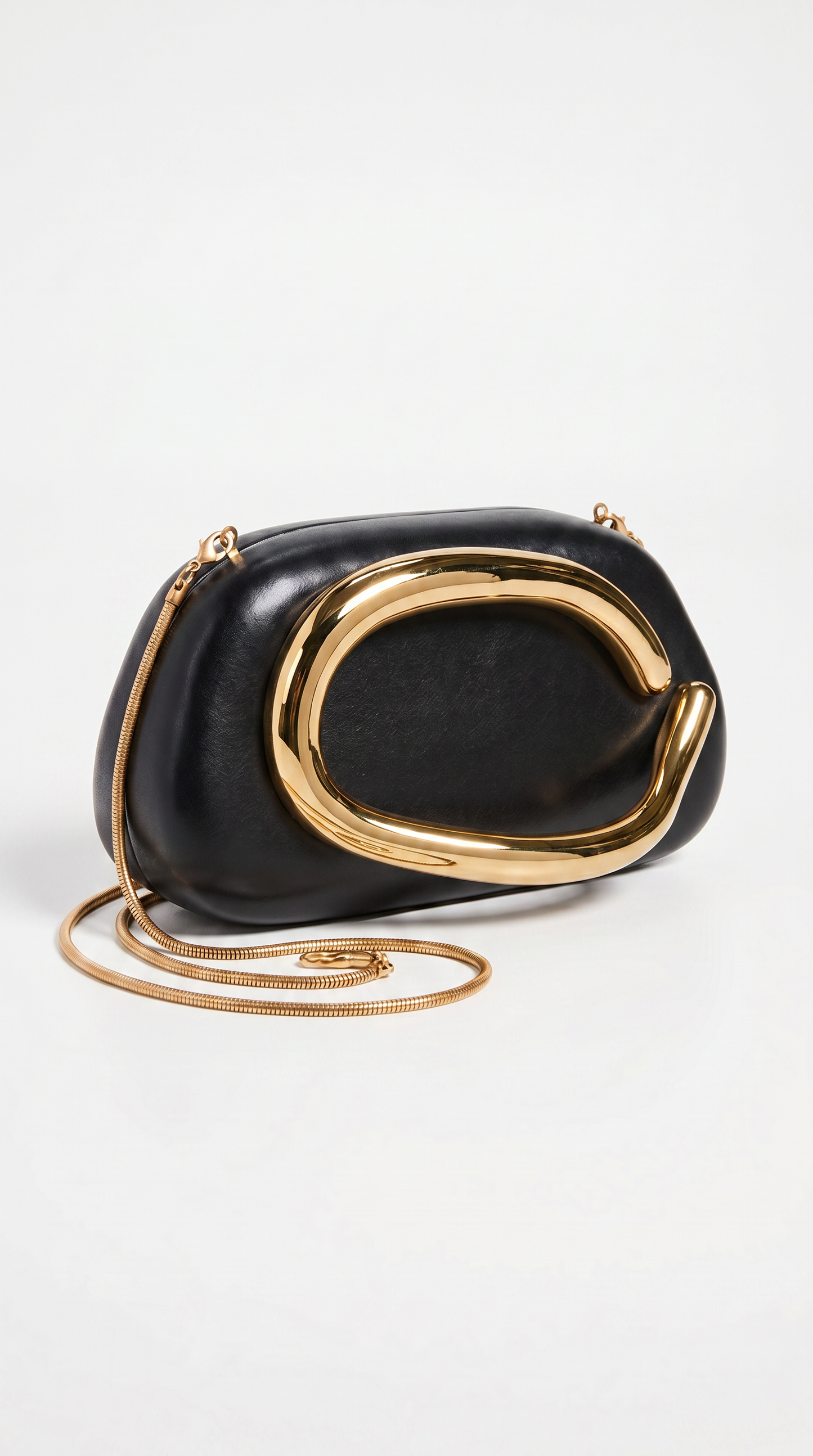 Sage - Sculptural Metal-Handle Crescent Clutch Black