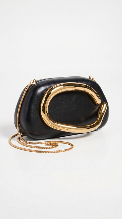 Sage - Sculptural Metal-Handle Crescent Clutch Black