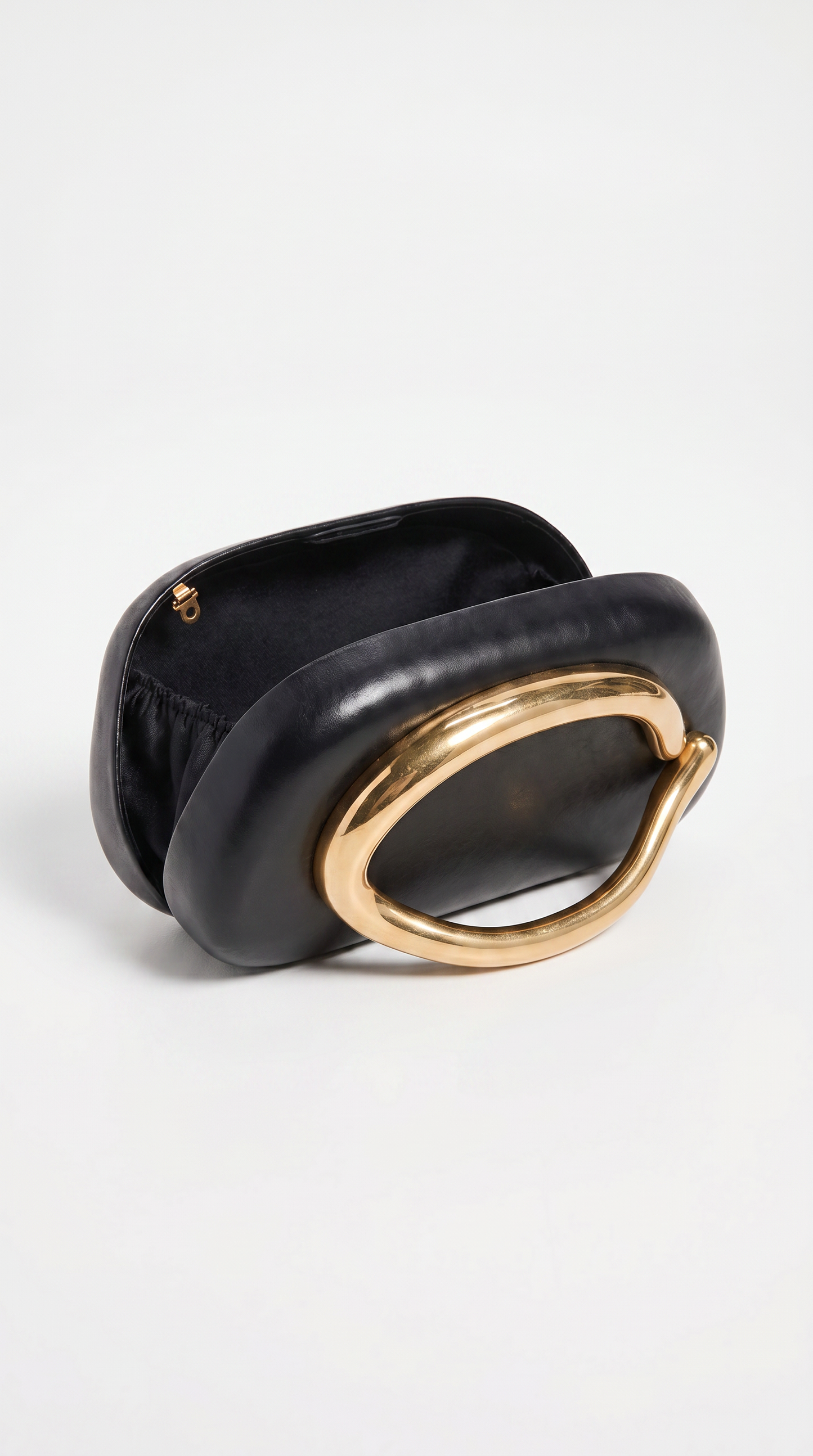 Sage - Sculptural Metal-Handle Crescent Clutch Black