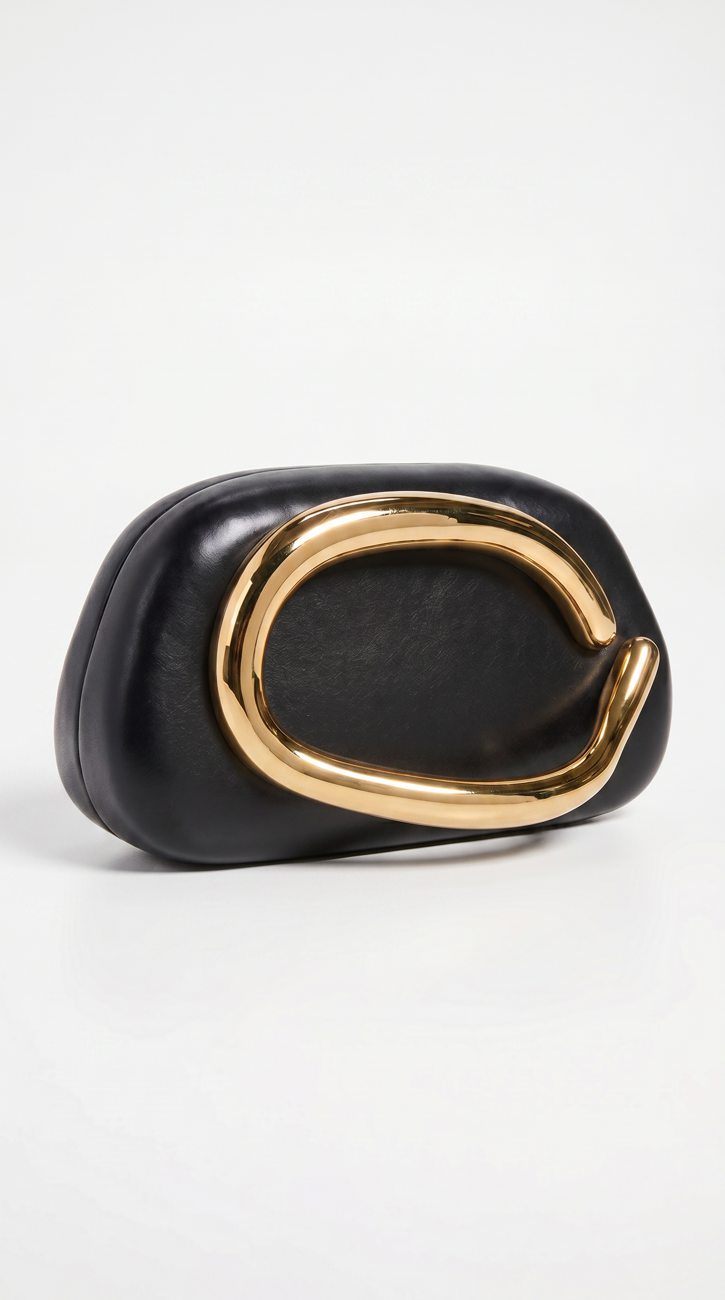 Sage - Sculptural Metal-Handle Crescent Clutch Black