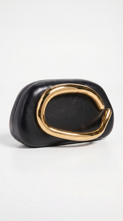 Sage - Sculptural Metal-Handle Crescent Clutch Black