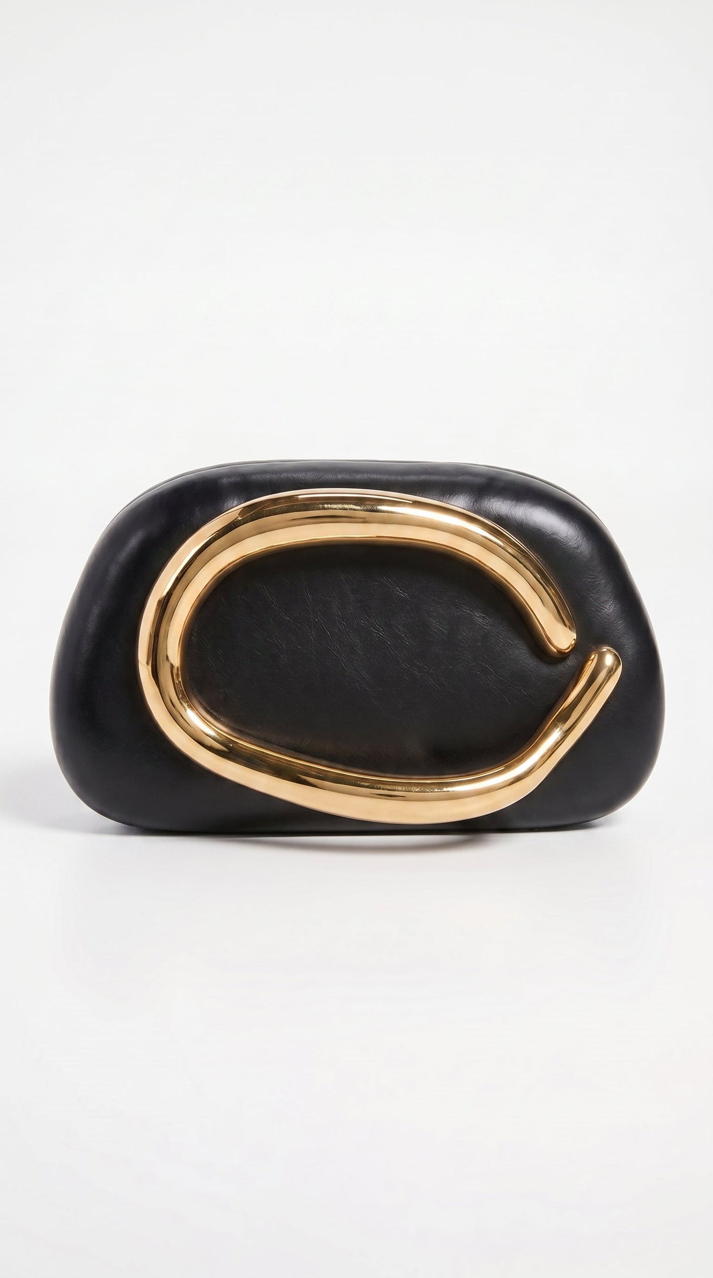 Sage - Sculptural Metal-Handle Crescent Clutch Black