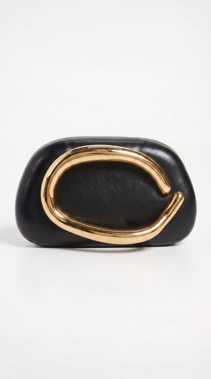 Sage - Sculptural Metal-Handle Crescent Clutch Black