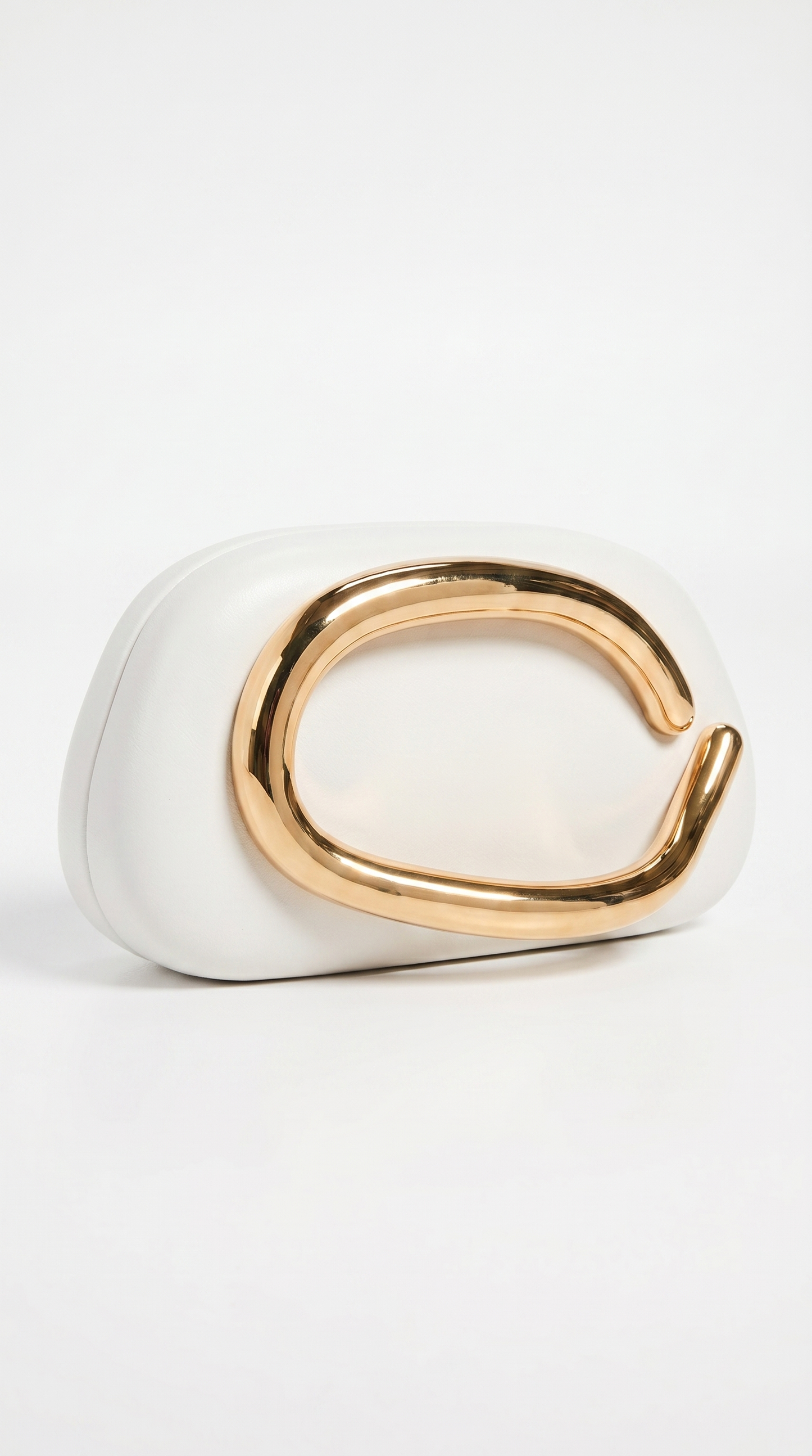 Sage - Sculptural Metal-Handle Crescent Clutch White
