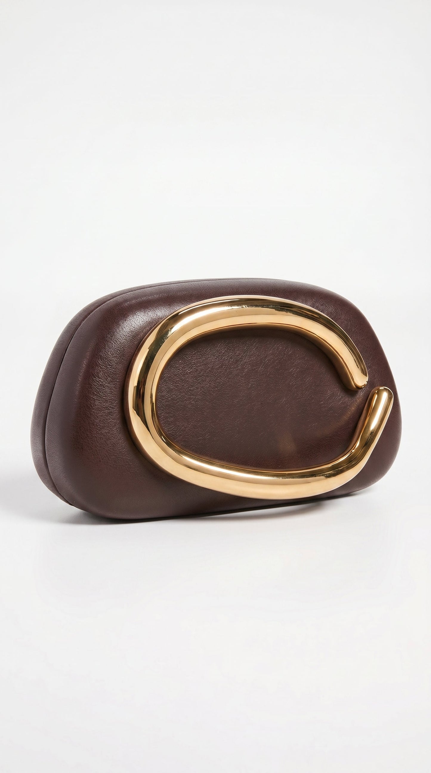 Sage - Sculptural Metal-Handle Crescent Clutch Brown