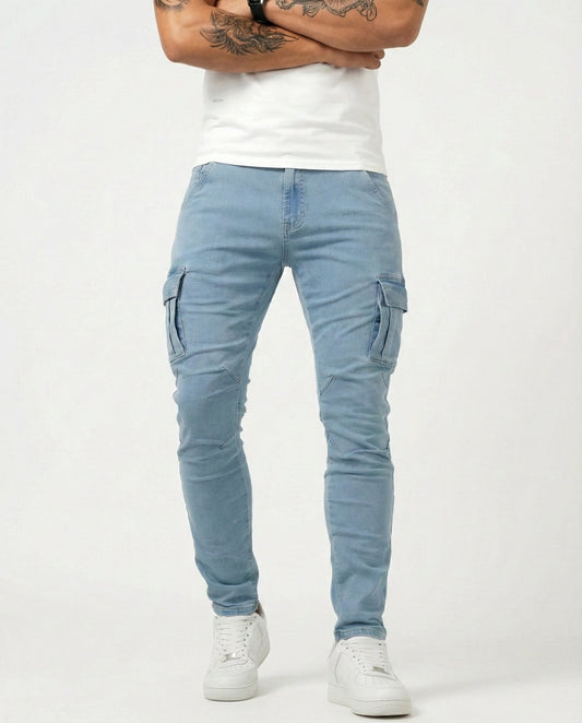 Pantaloni cargo elasticizzati blu