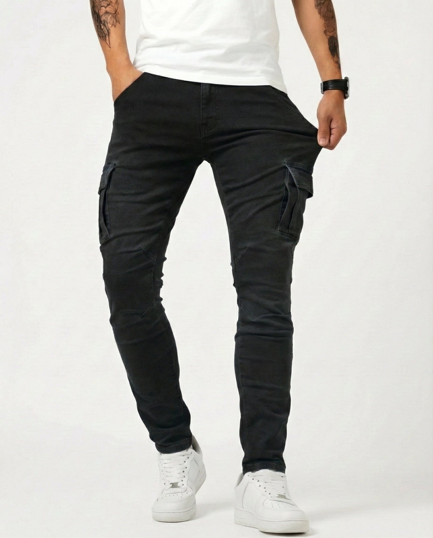 Pantaloni cargo elasticizzati neri