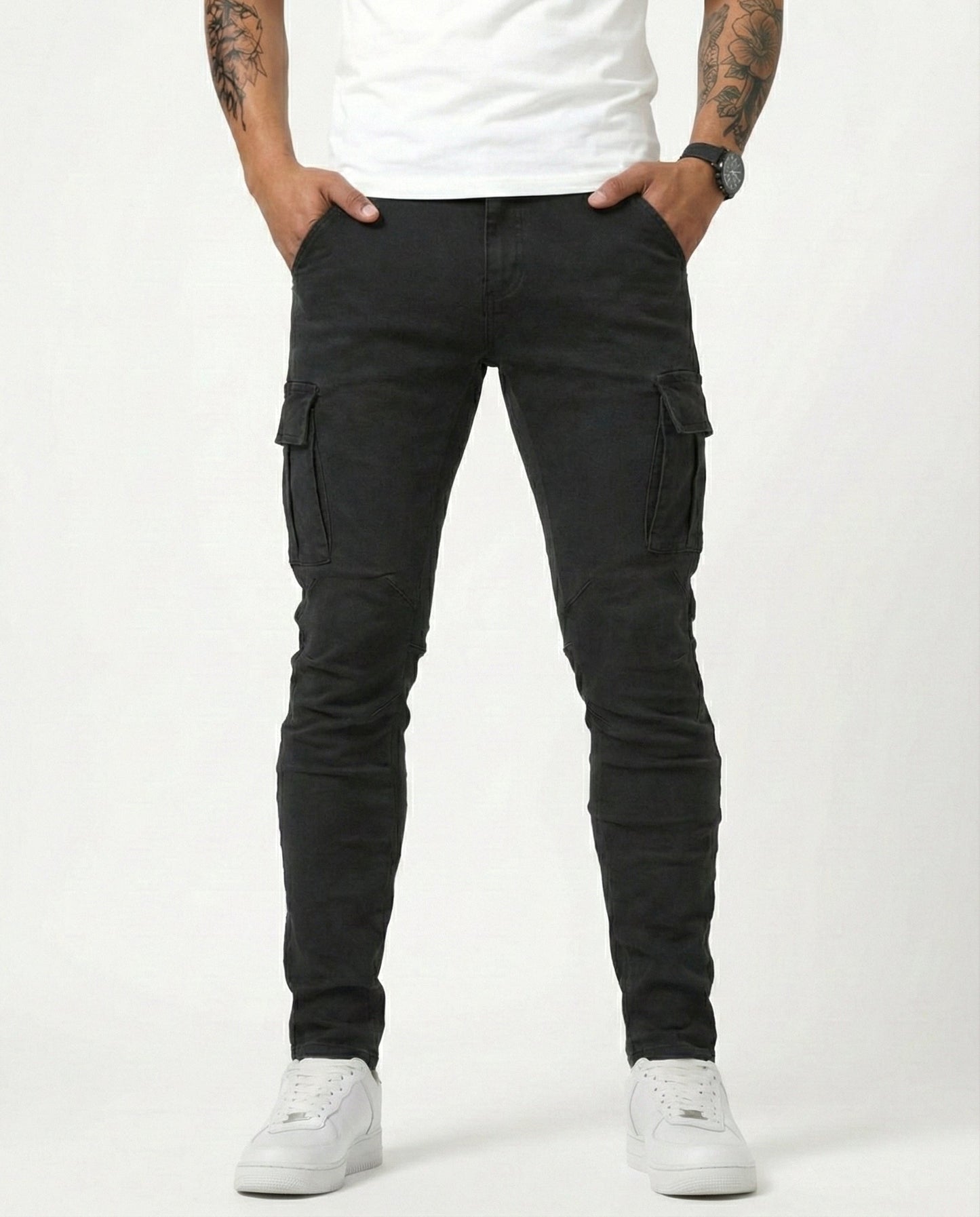 Pantaloni cargo elasticizzati neri