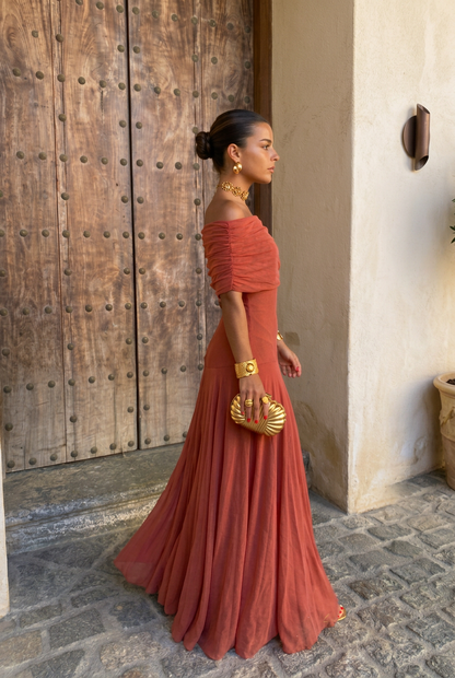 Abito Positano — Drappeggiato Monospalla in Terracotta