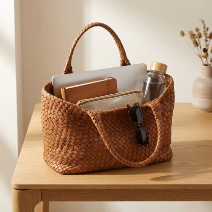 Intreccia | Borsa tote in lana e pelle lavorata a mano
